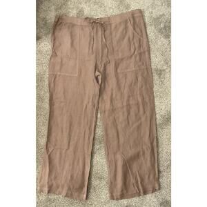 La Fixsun USA Taupe Lightweight Linen Lagenlook Drawstring Pants, M